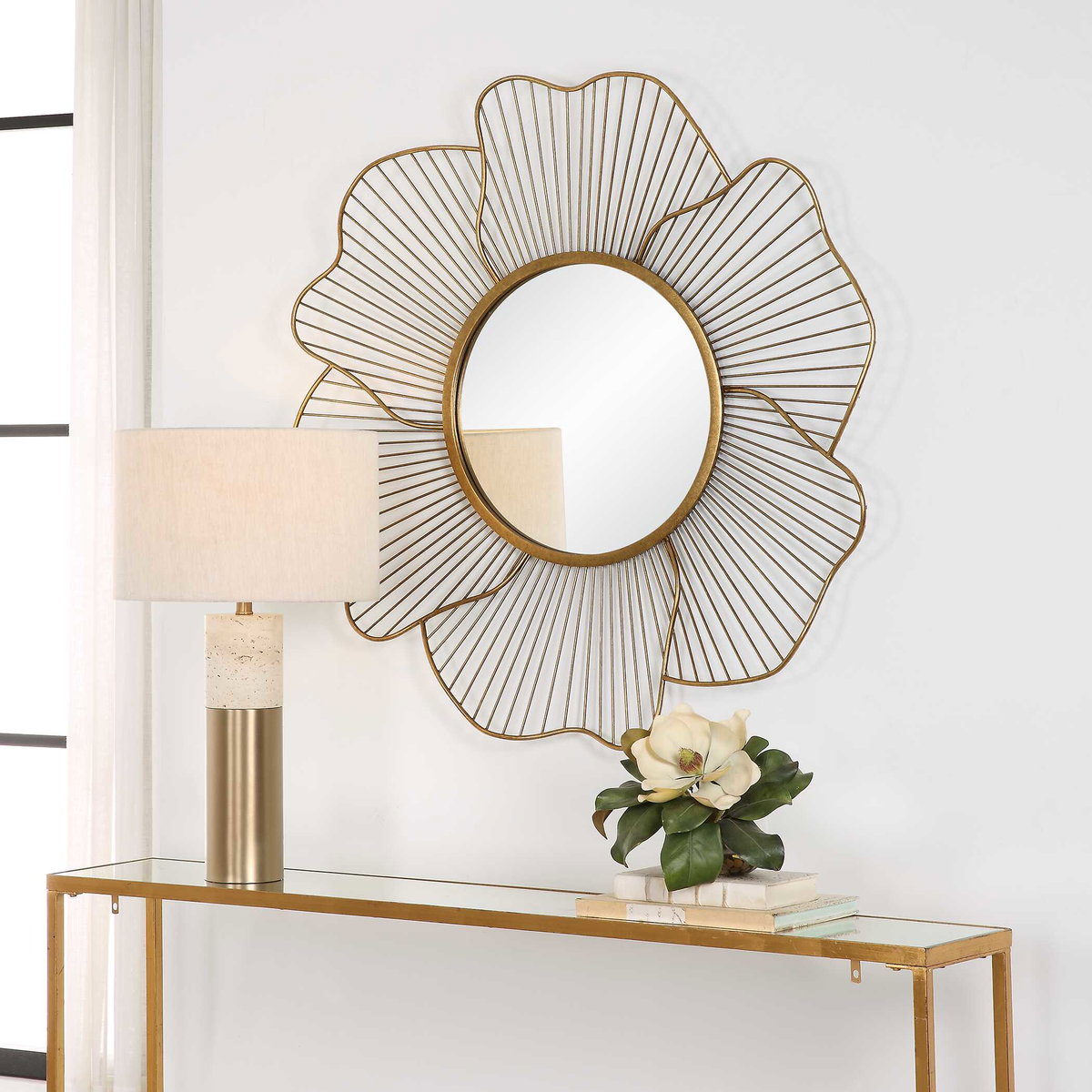 Blossom Gold Floral Mirror, by Uttermost, 42.75" width x 42.75" height x 3.25" depth View 4