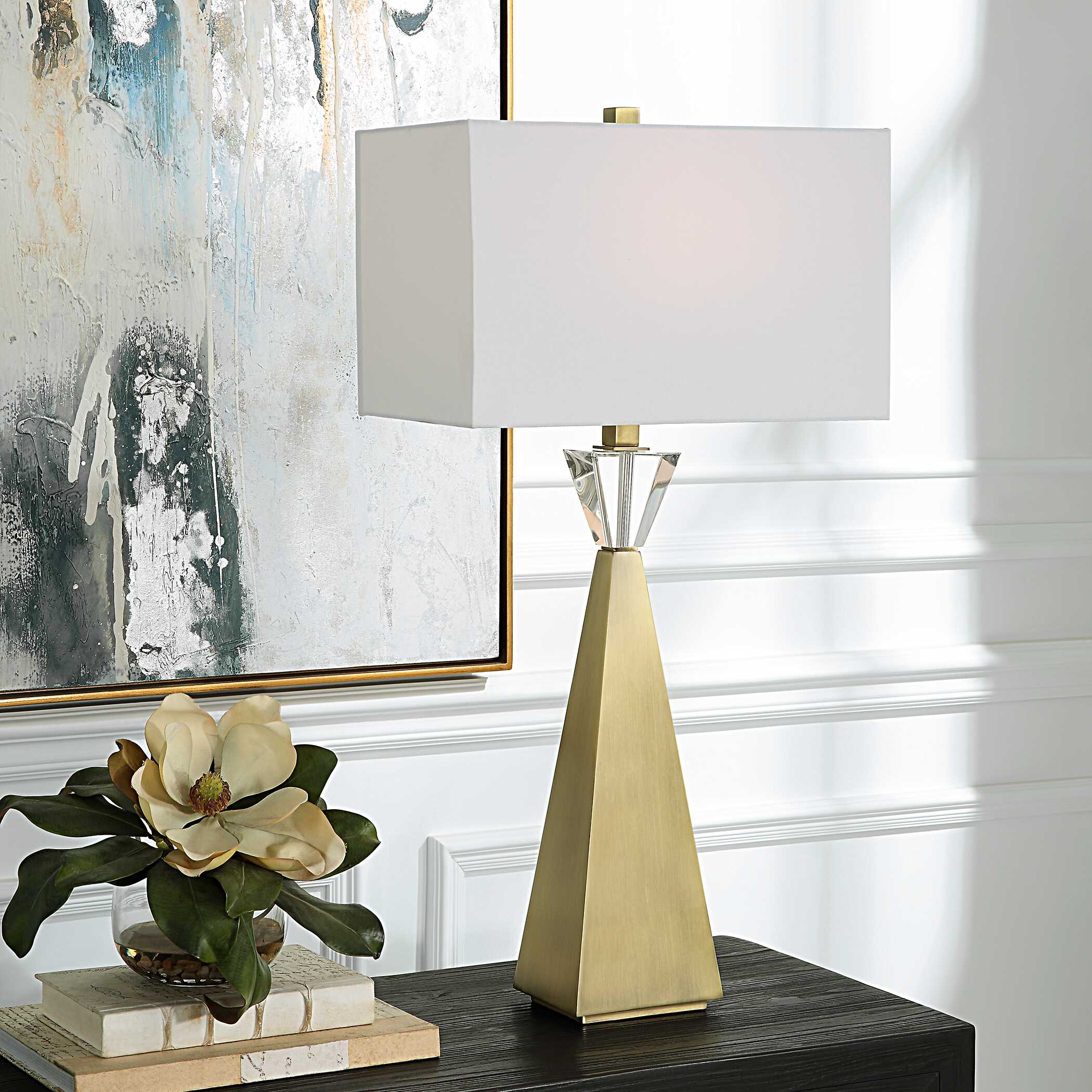 Arete Modern Brass Table Lamp, by Uttermost, 16" width x 31.75" height x 10" depth View 2