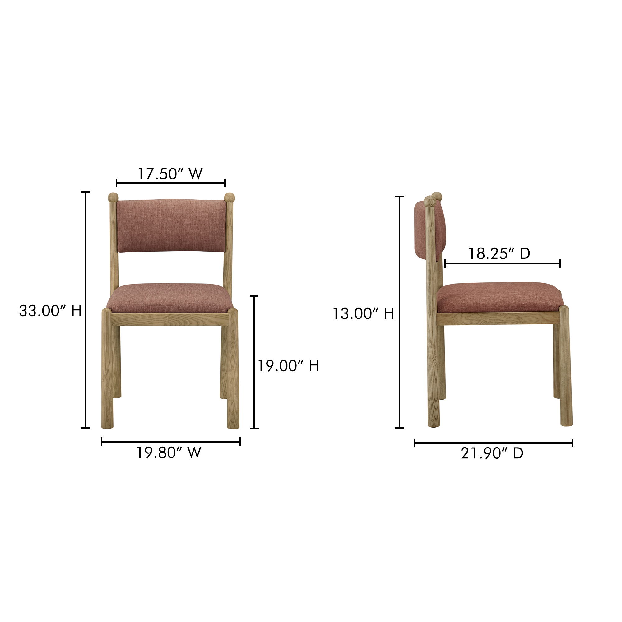 Villetta Dining Chair Deep Pink - Set Of Two, by Moe's Home, 19.8" width x 33" height x 21.9" depth View 9