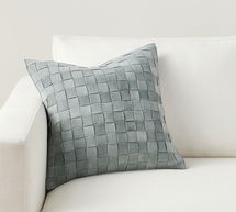 Online Designer Bedroom Suede Basketweave Pillow & Down Feather Insert Bundle, 18" x 18", Chambray