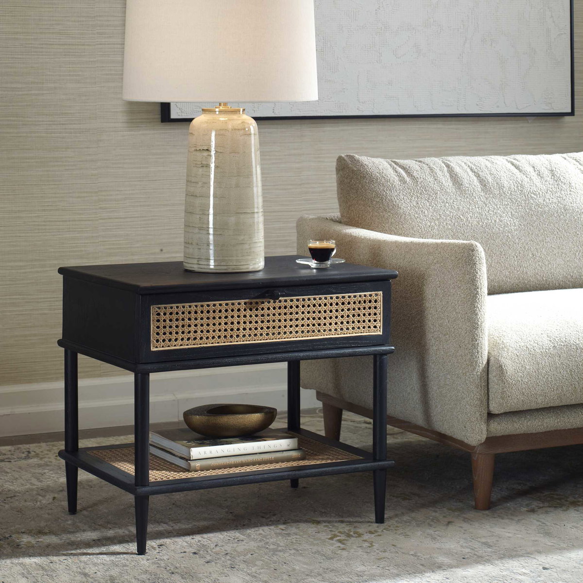 Coast Black Rattan Side Table, Side & End Table by Uttermost, 25.75" width x 23" height x 18.75" depth View 4