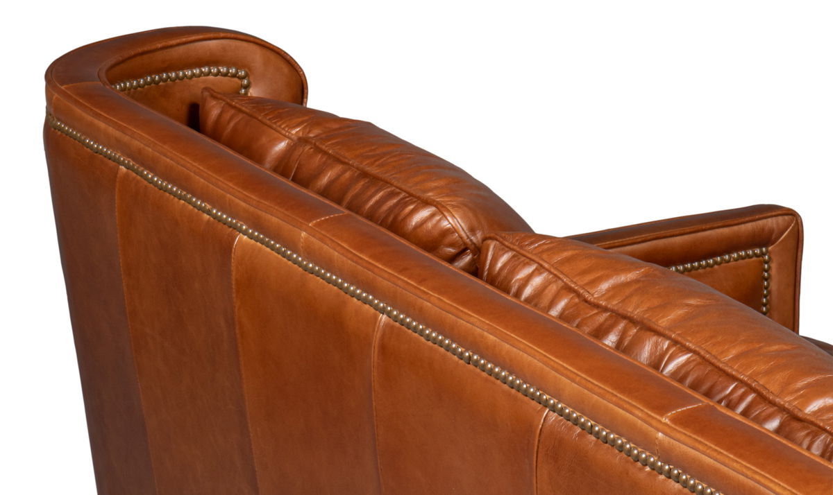Philipe Distilled Leather Sofa Brown, by Sarreid, 7' width x 3' height View 5