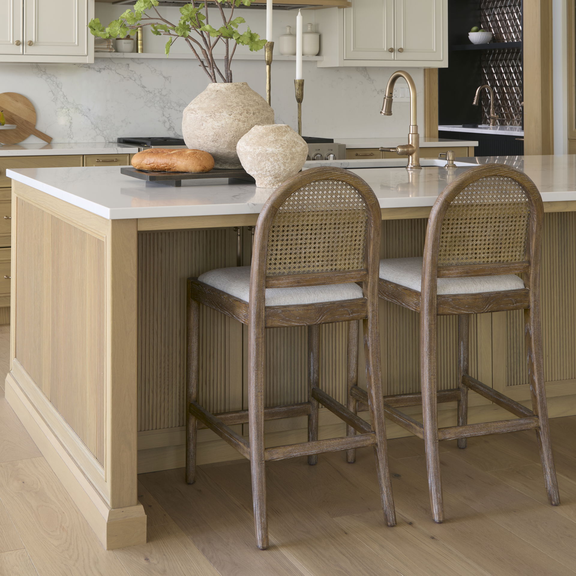 Elle Rounded Caneback Medium Brown Wood with Oatmeal Fabric Counter Stool large image 