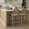 Elle Rounded Caneback Medium Brown Wood with Oatmeal Fabric Counter Stool thumbnail 1