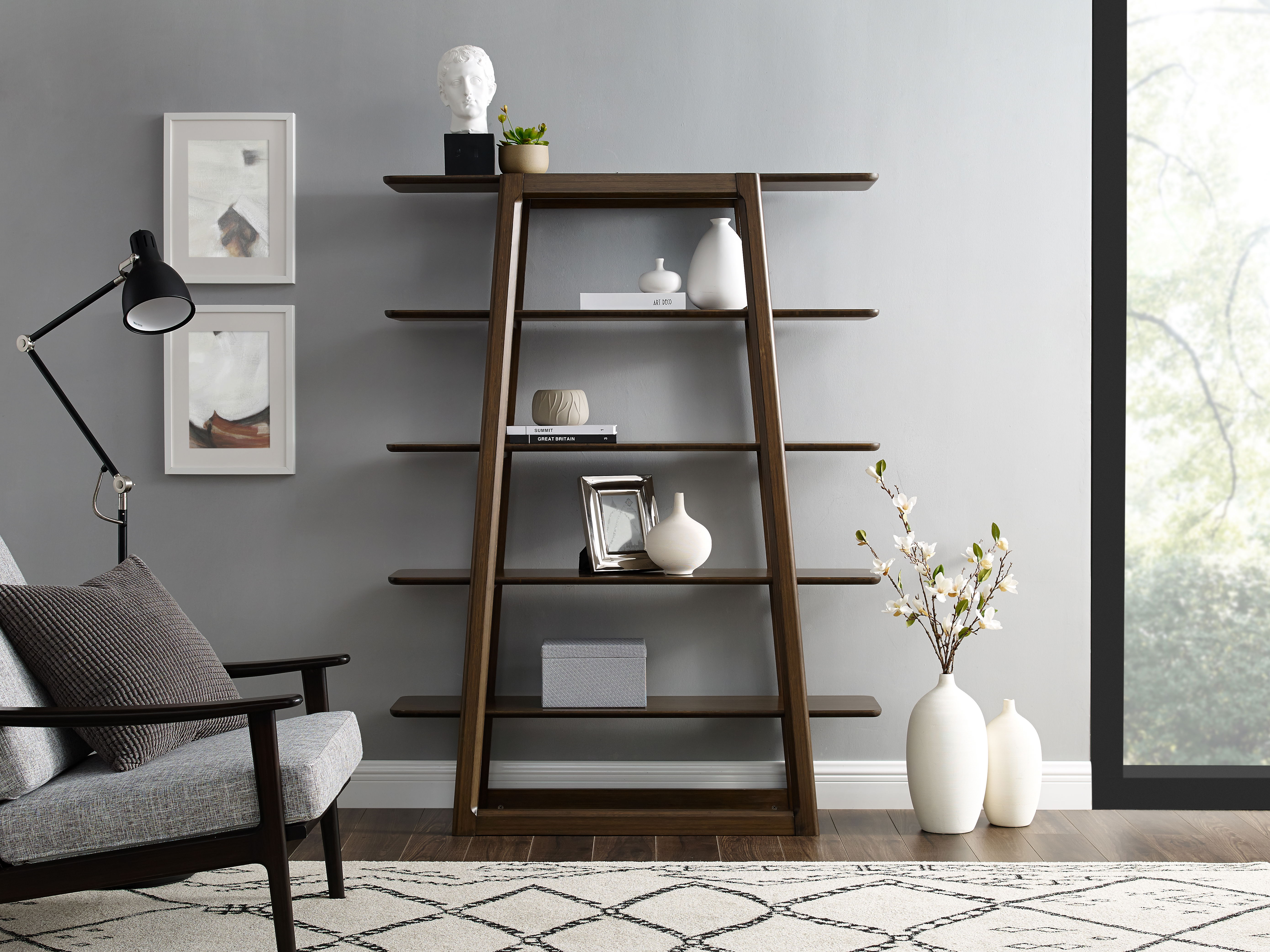 Currant Bookshelf, Black Walnut, File Storage by Greenington, 13.25" length x 46.5" width x 62" height View 6