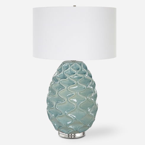 Laced Up Sea Foam Glass Table Lamp