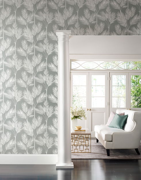 King Palm Silhouette Grey Wallpaper