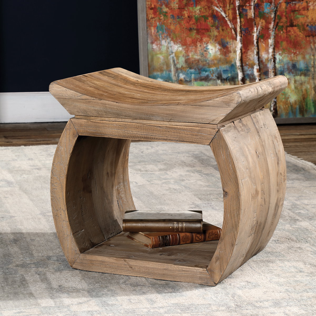 Connor Elm Accent Stool, Low Stool by Uttermost, 18" width x 17" height x 14" depth View 2