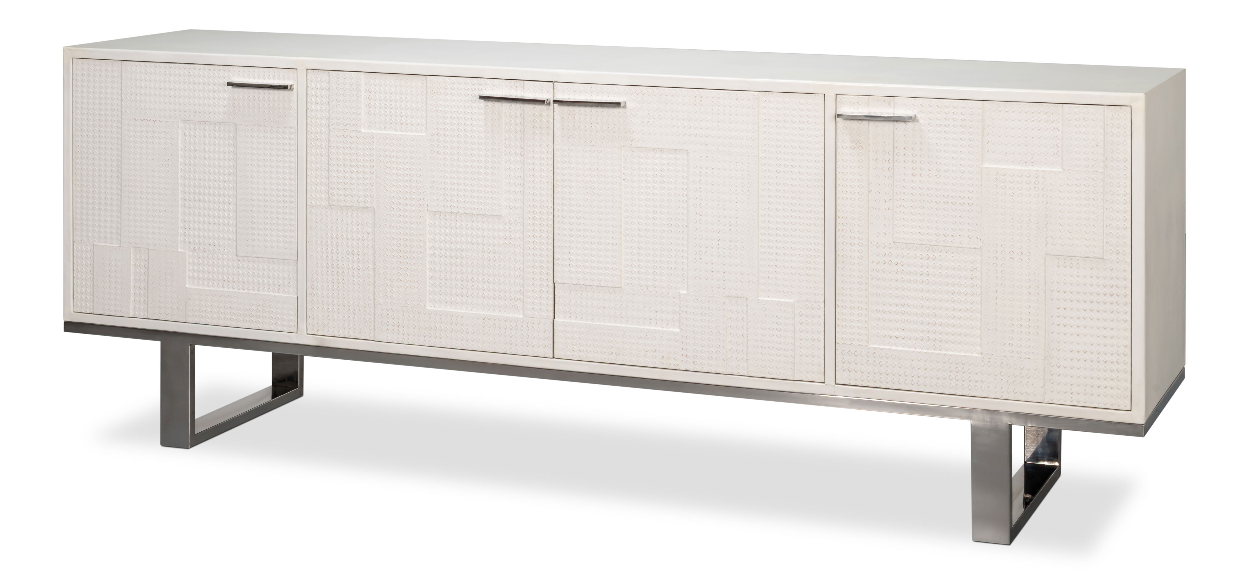 Bronzini Credenza, Embossed White, Wine & Liquor Accessorie by Sarreid, 94" length x 20" width x 34" height View 1