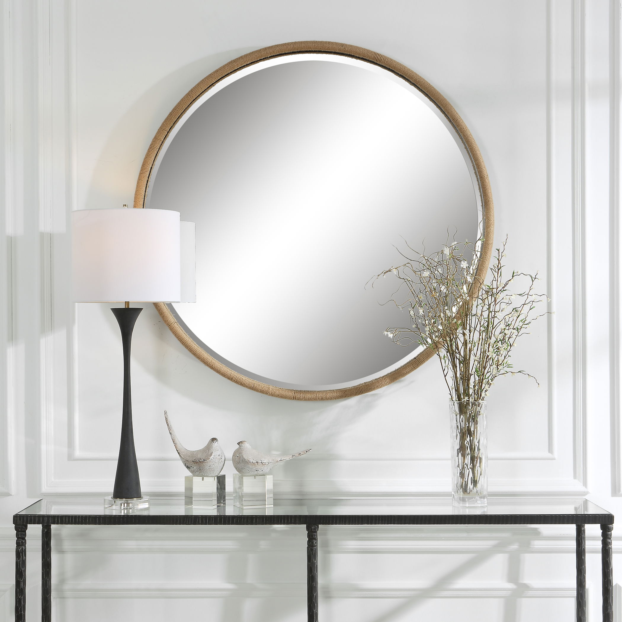 Ranchero Natural Rope Round Mirror large image 