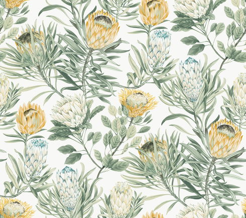 Protea White & Yellow Wallpaper