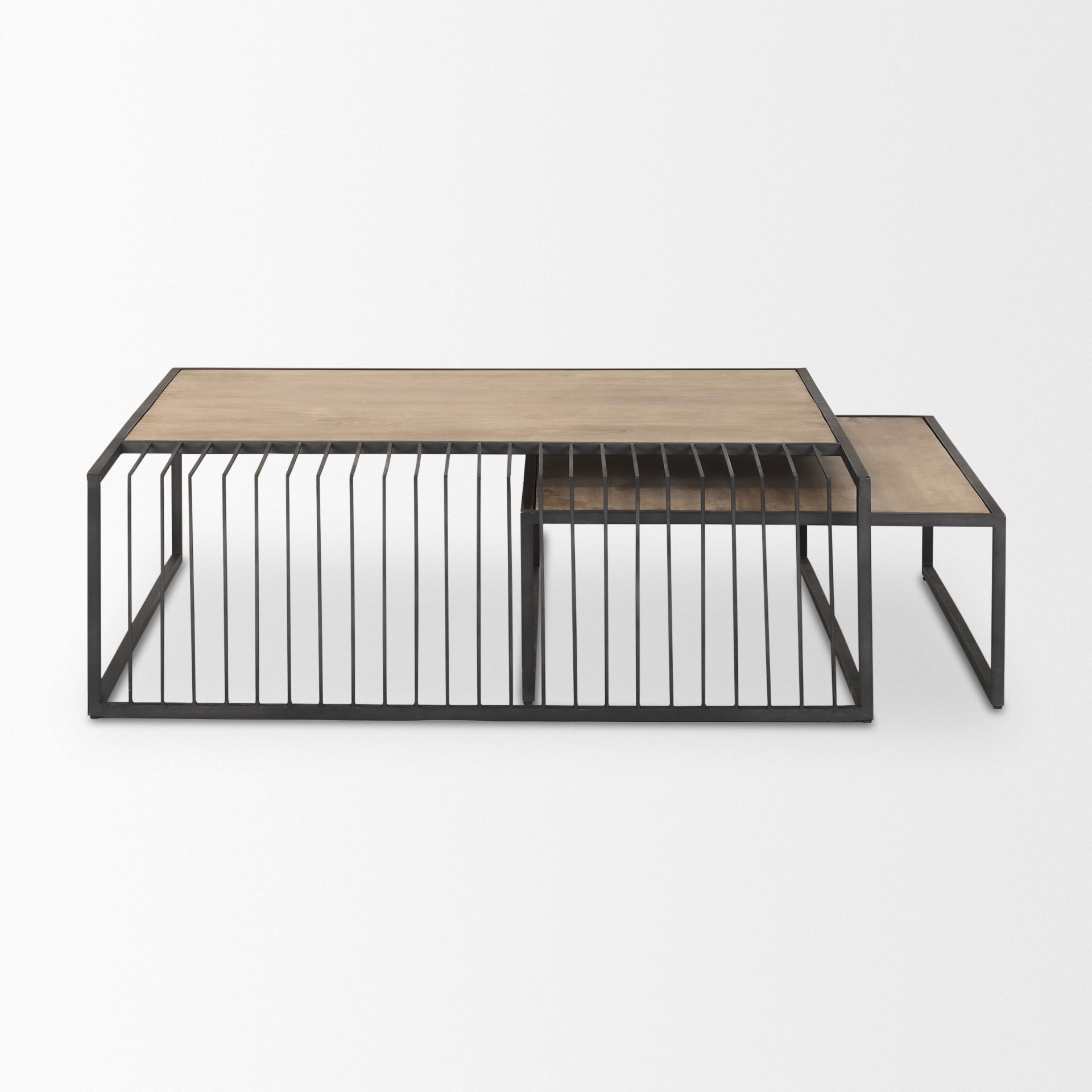 Miles Black Metal with Light Wood Nesting Coffee Table, by Mercana, 48" length x 48" width x 15" height View 3