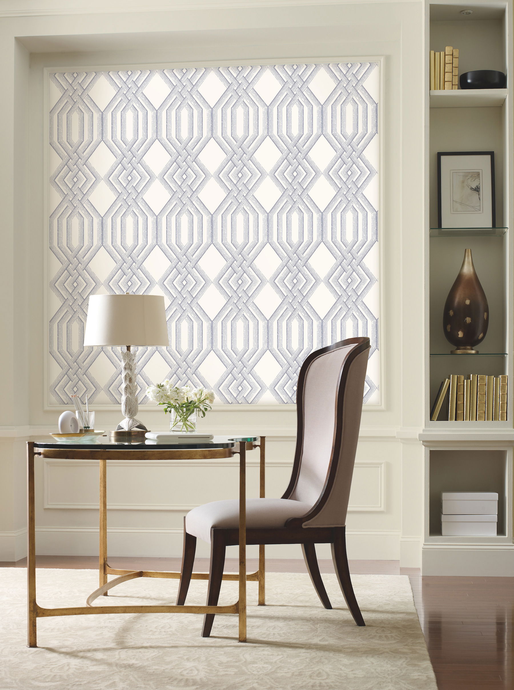 Etched Lattice Blue Wallpaper, by York Wall, 27' length x 2'3" width x 0.02" depth View 3