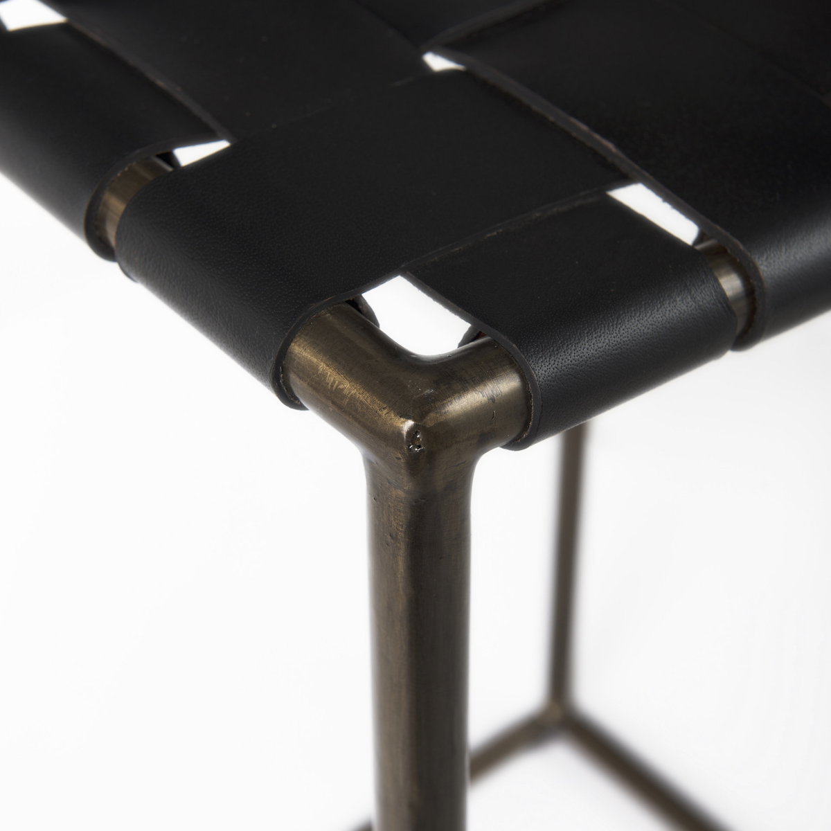 Clarissa Backless 30.25in Seat Bar Stool | Black Leather with Gold Metal, Counter & Bar Stool by Mercana, 18" length x 16" width x 30" height View 7