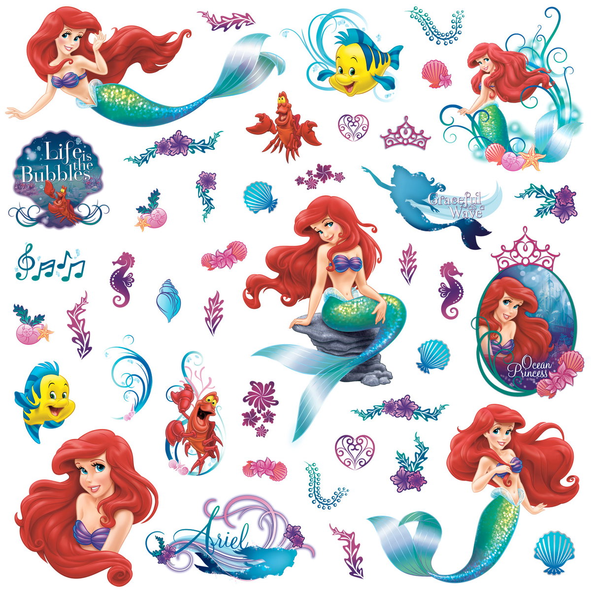 The Little Mermaid Wall Decals, by York Wall, 1'6" length x 10" width x 1.5" depth
