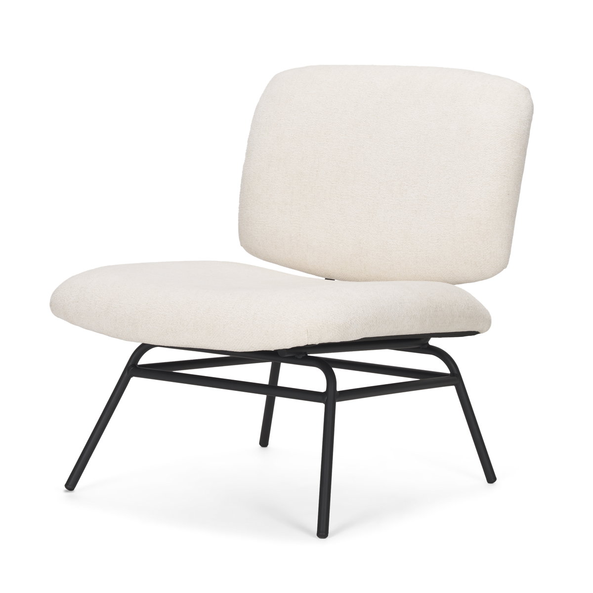 Nora Cream Fabric with Matte Black Metal Legs Accent Chair, by Mercana, 30.79" length x 25.39" width x 31.89" height View 1