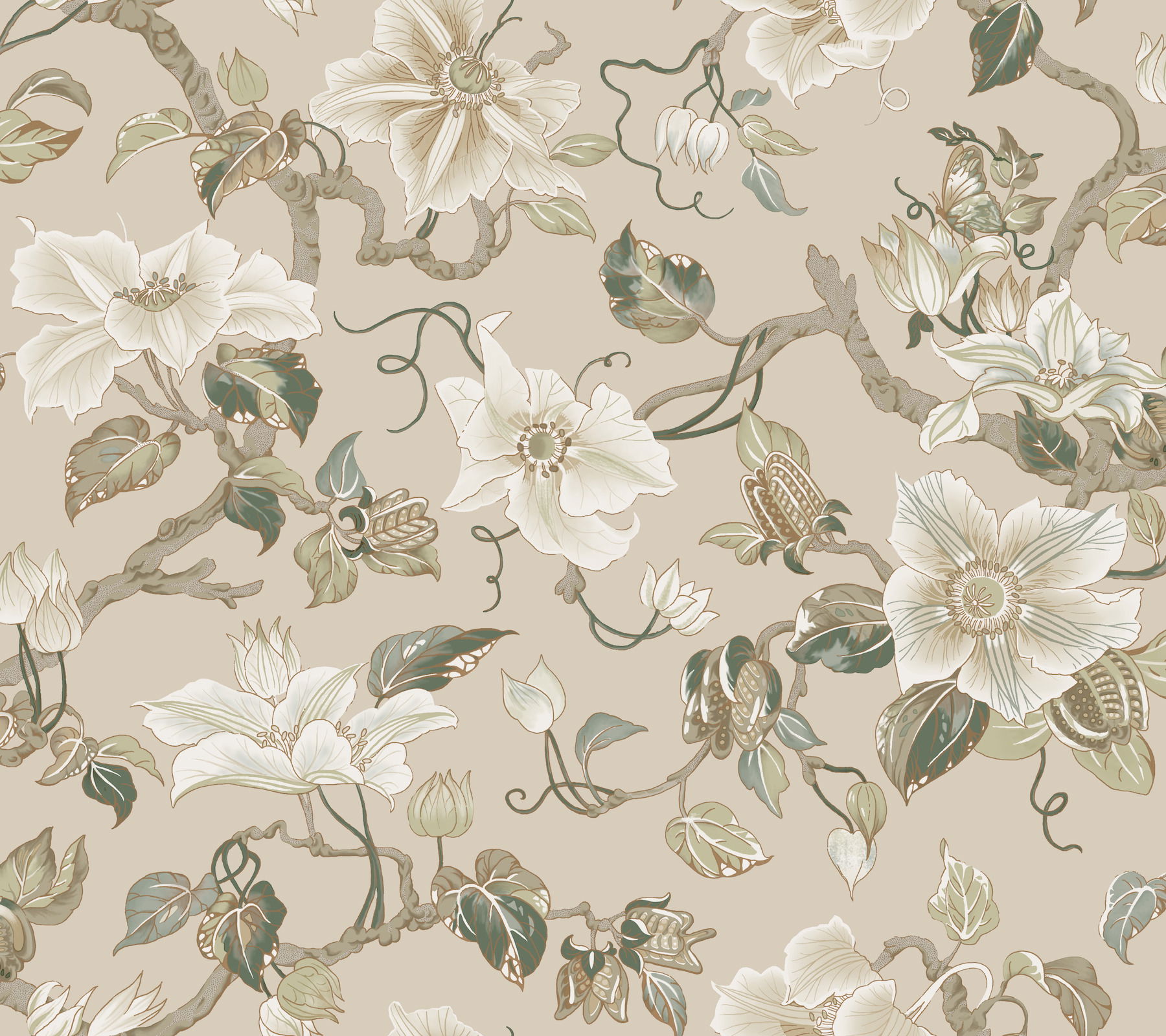 Marguerite Vine Taupe Wallpaper large image 