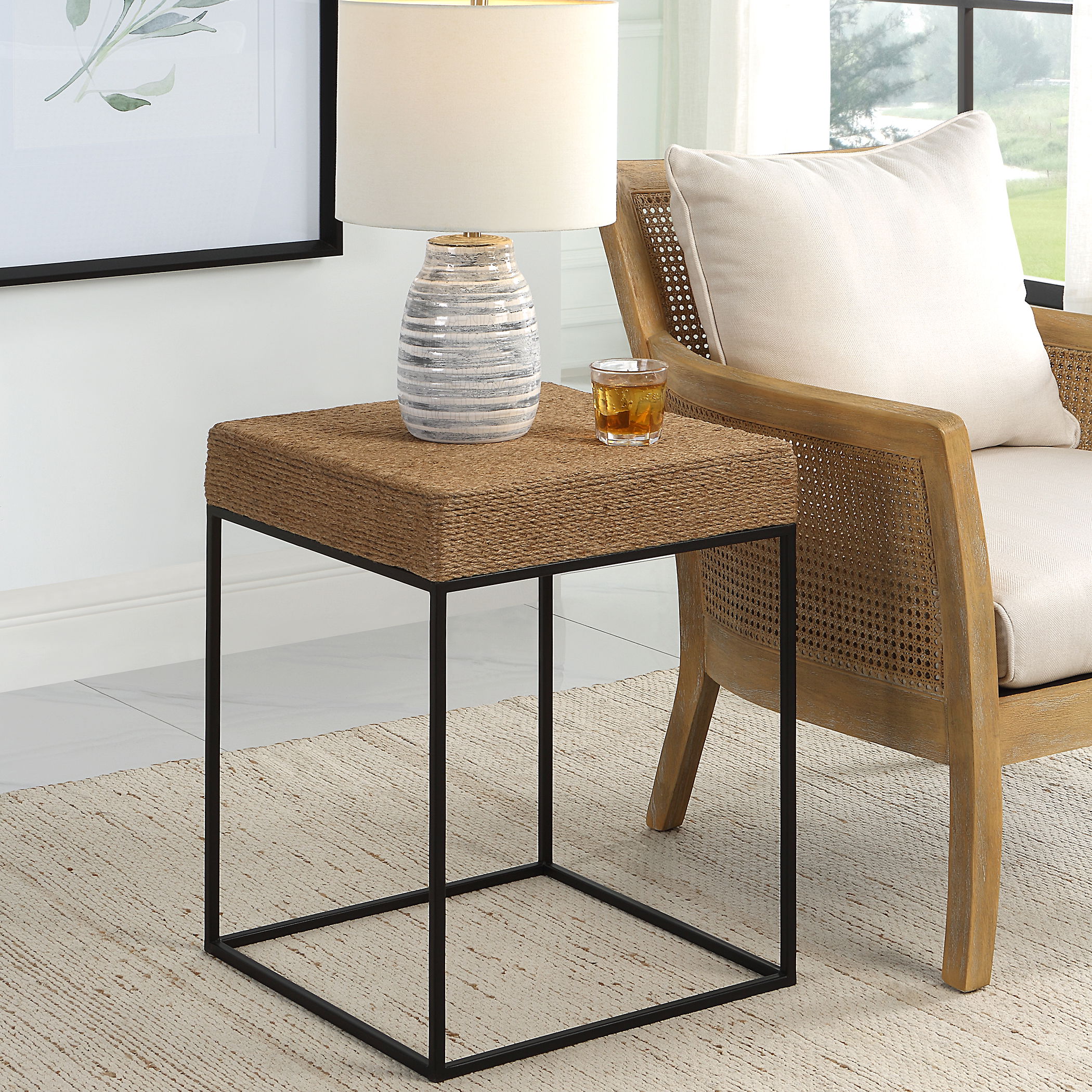 Laramie Rustic Rope Accent Table, Furniture by Uttermost, 18" width x 24" height x 18" depth View 2