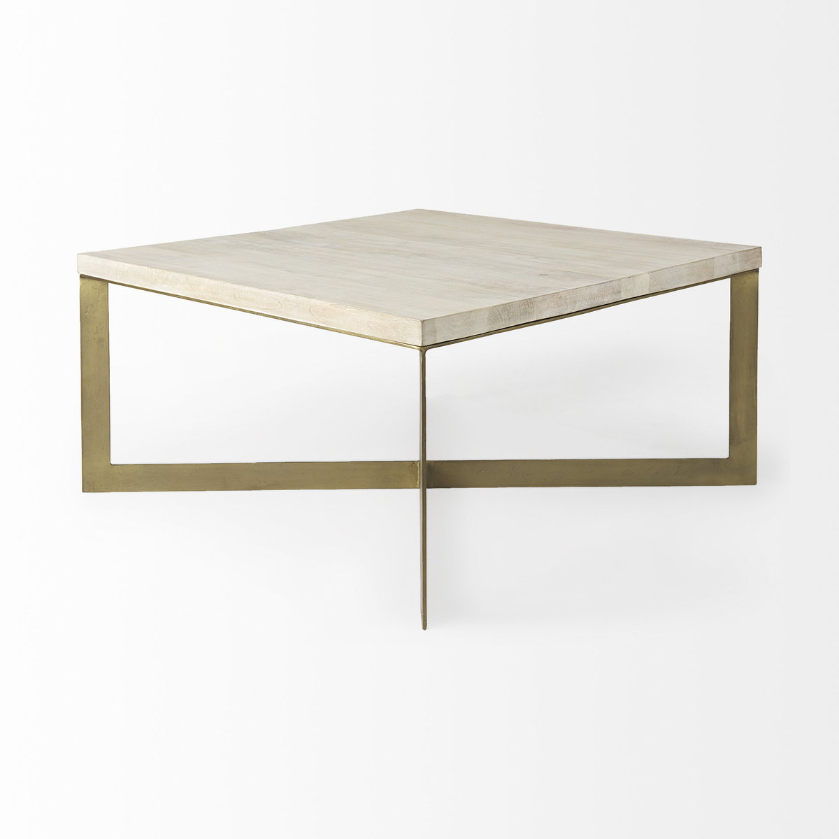 Faye 34L x 34W x 17H Beige Finished Wood with Gold Metal Base Square Coffee Table, by Mercana, 34" length x 34" width x 17" height View 7