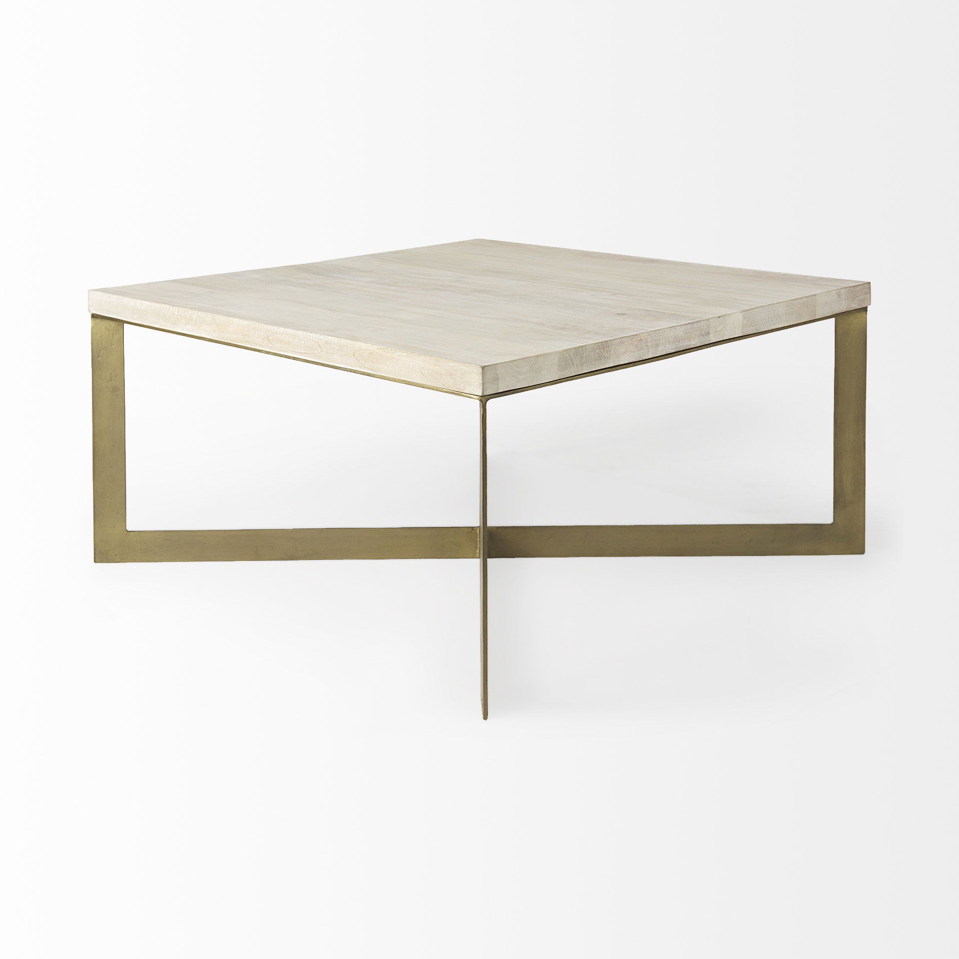 Faye 34L x 34W x 17H Beige Finished Wood with Gold Metal Base Square Coffee Table large image 