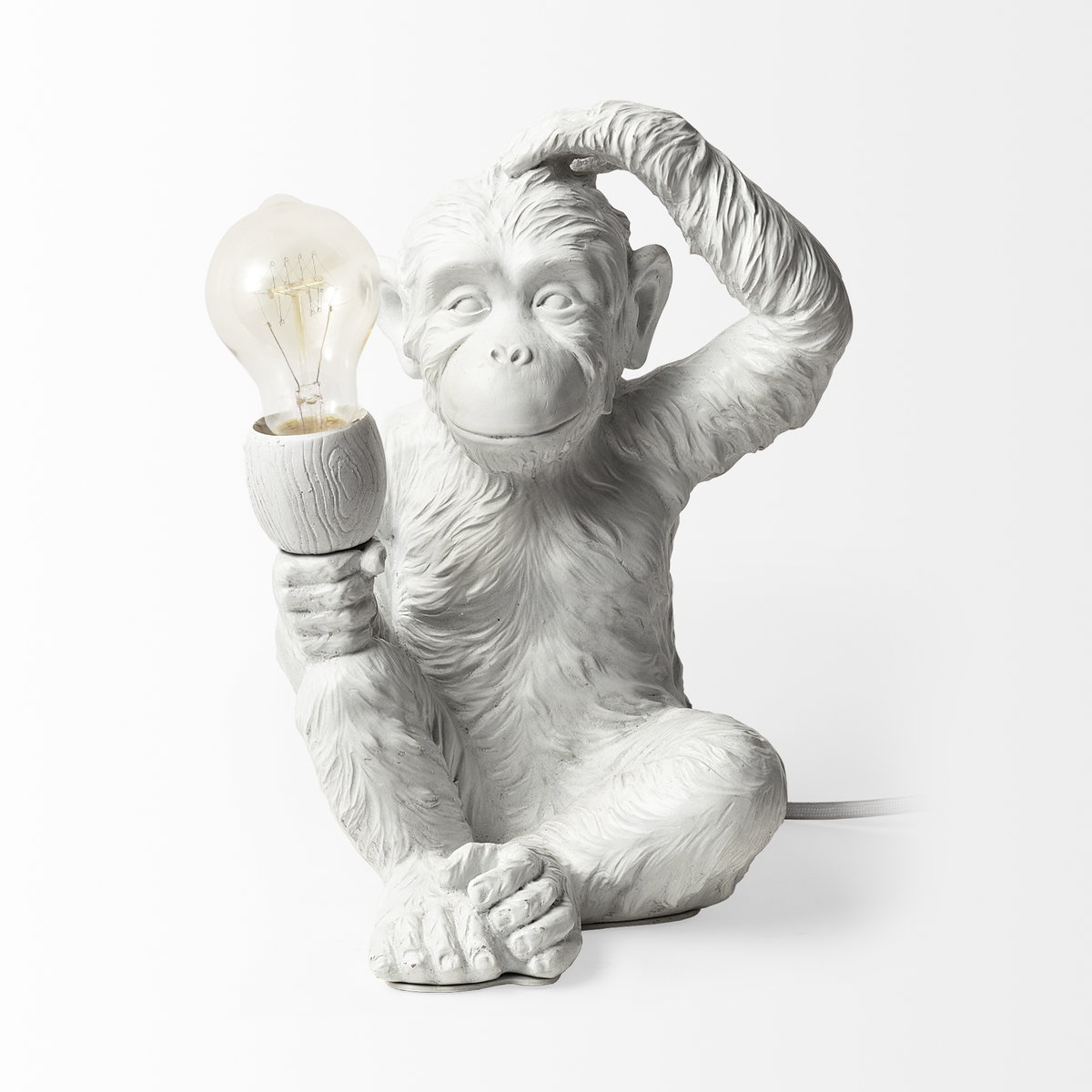 Simia (12'H) White Resin Playful Monkey Table Lamp, by Mercana, 9" length x 9" width x 12" height View 4