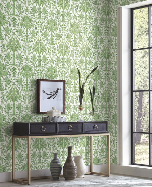 Palmetto Palm Damask Green Wallpaper