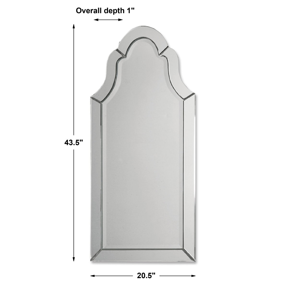 Hovan Frameless Arched Mirror, by Uttermost, 1'8.5" width x 3'7.5" height x 1" depth View 3