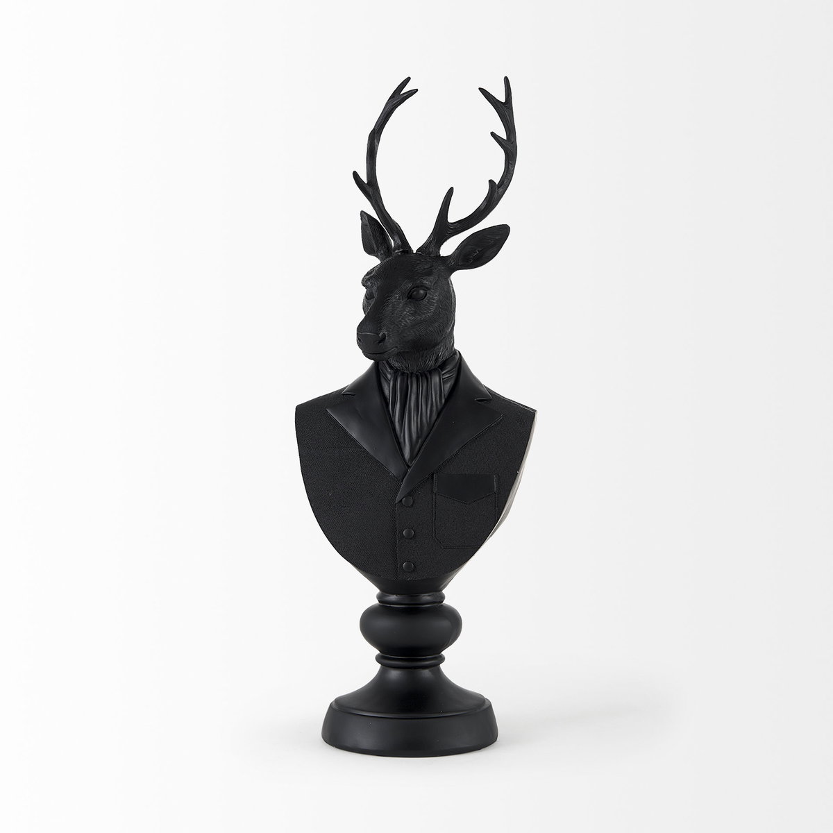 Mozart 22.5H Black Painted Resin Deer In A Suit Bust, Decorative Object by Mercana, 8.2" length x 6" width x 22.5" height View 4