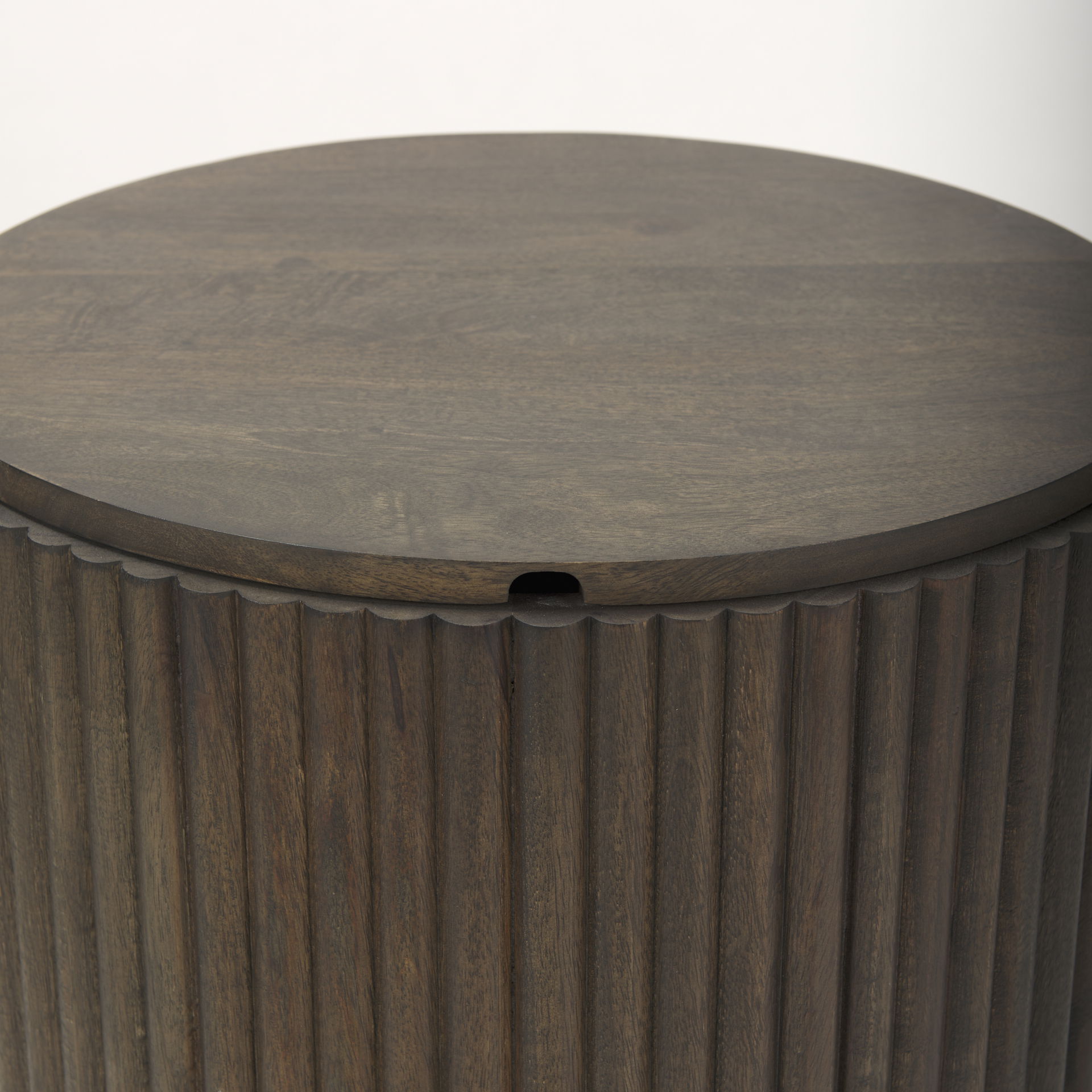 Terra 18L x 18W x 22H Dark Brown Wood Fluted Round Side Table large image 