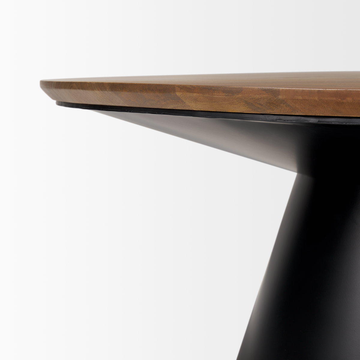 Mitchell 40.0L x 40.0W x 16.0H Black Metal Pedestal Base with Brown Wood Top Coffee Table, by Mercana, 40" length x 40" width x 16.5" height View 7