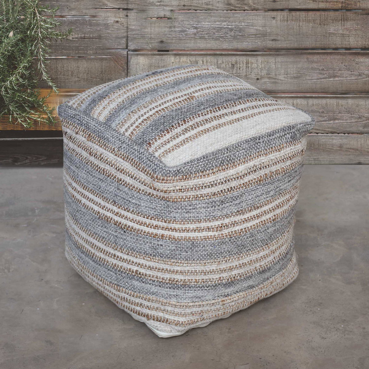 Mesick Handwoven Gray Pouf, Furniture by Uttermost, 18" width x 18" height x 18" depth View 4