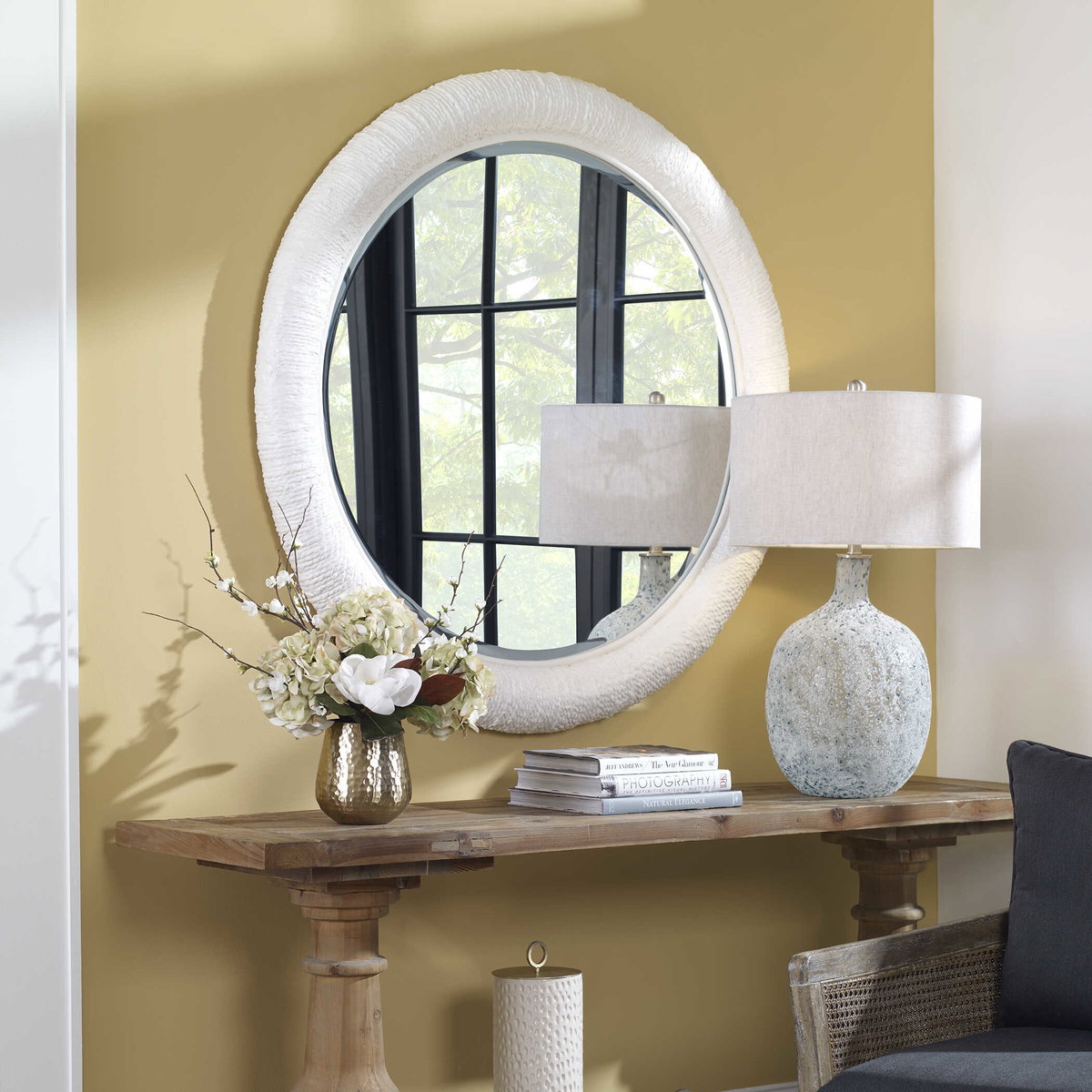 Mariner White Round Mirror, by Uttermost, 47" width x 47" height x 3.38" depth View 4