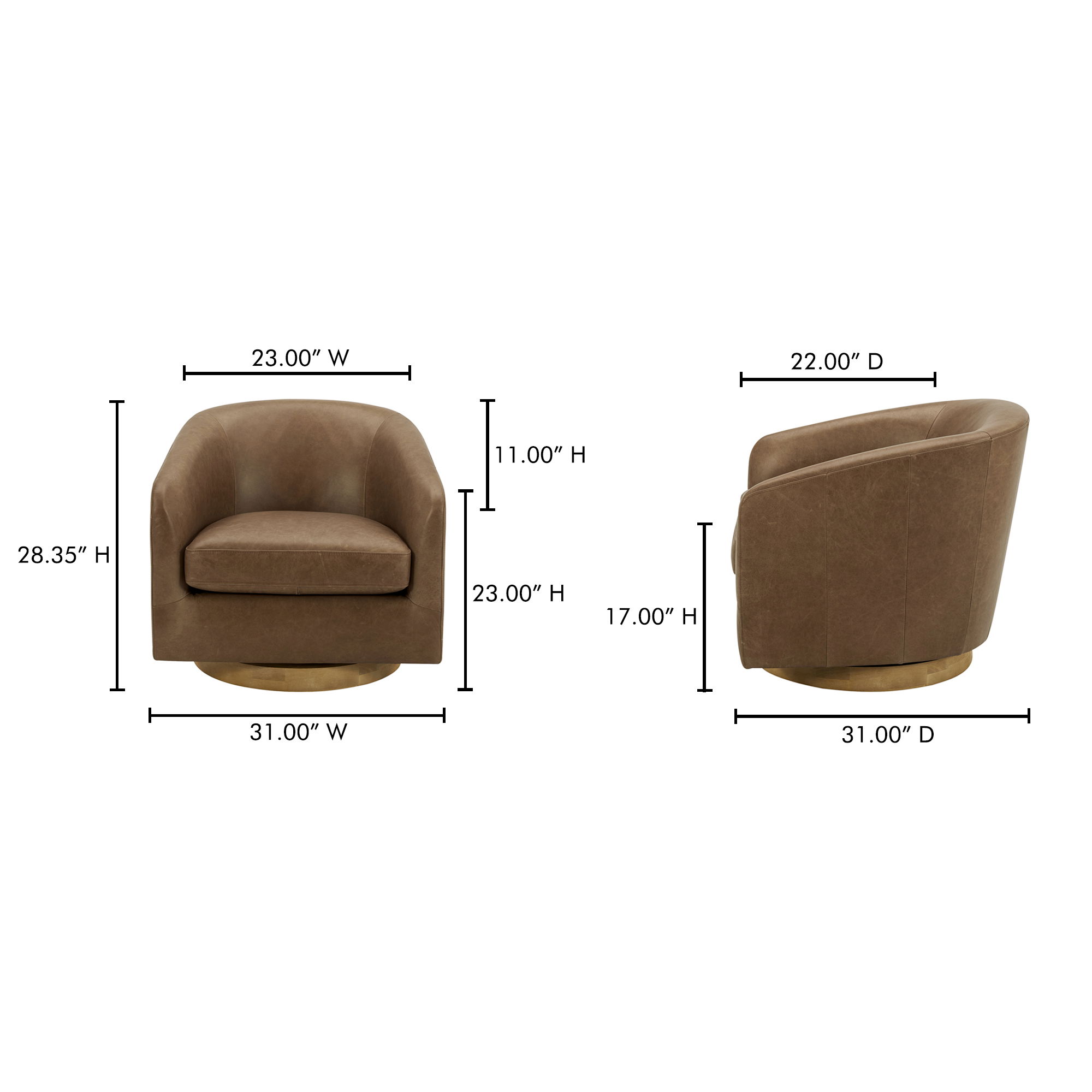 Oscy Leather Swivel Chair Tan, Accent Chair by Moe's Home, 31" width x 28.35" height x 31" depth View 10
