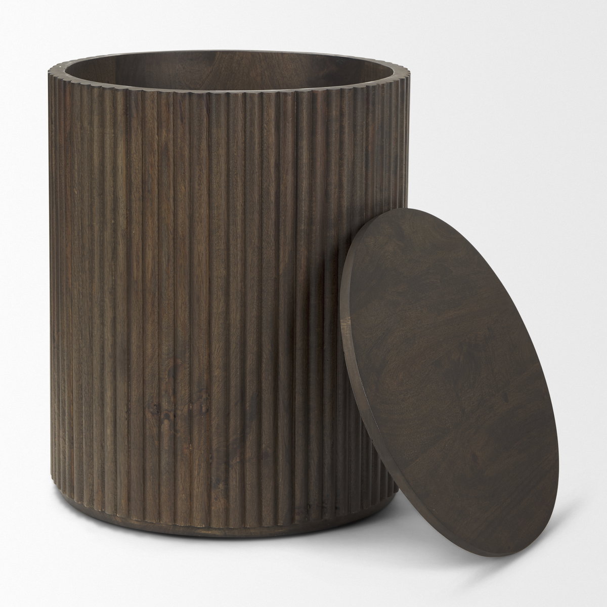 Terra 18L x 18W x 22H Dark Brown Wood Fluted Round Side Table, Side & End Table by Mercana, 18" length x 18" width x 22" height View 6