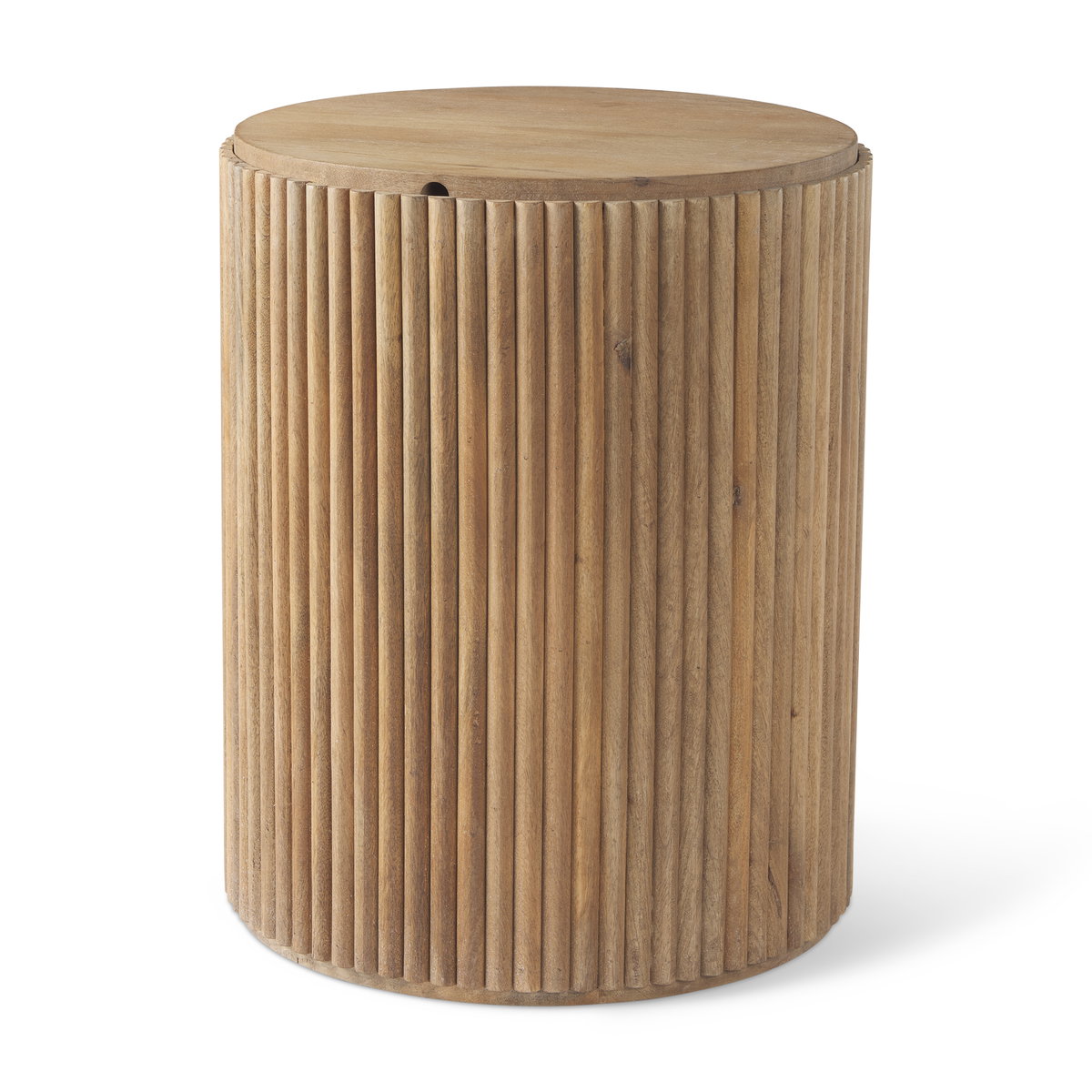 Terra 18L x 18W x 22H Light Brown Wood Fluted Round Side Table, Side & End Table by Mercana, 18" length x 18" width x 22" height View 1