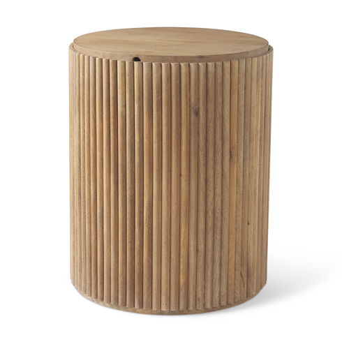 Terra 18L x 18W x 22H Light Brown Wood Fluted Round Side Table