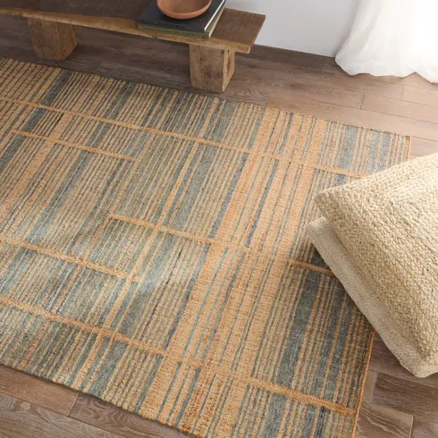 Zoya Flatweave Striped Area Rug in Brown/Blue