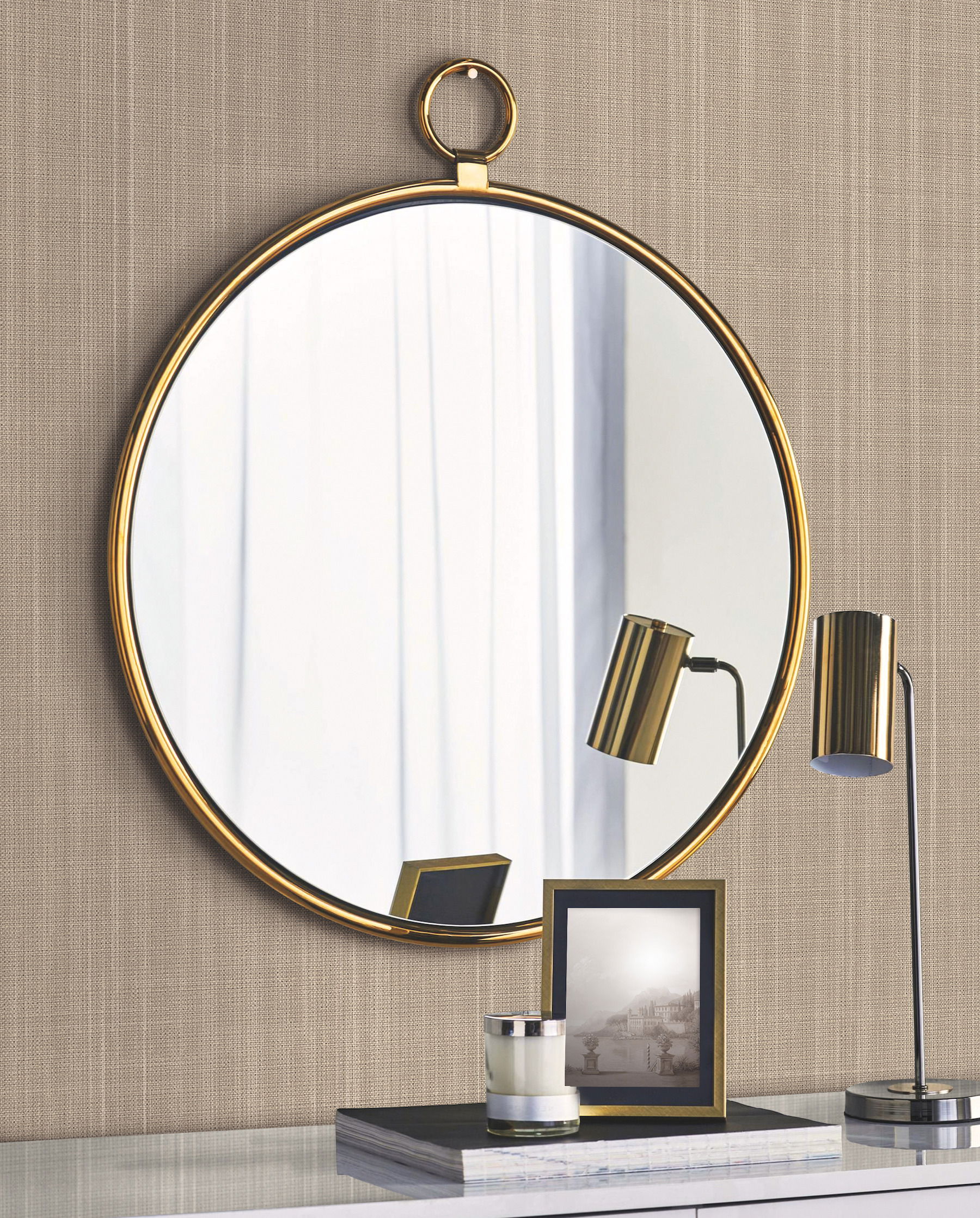 Basket Weave Taupe Metallic Wallpaper large image 