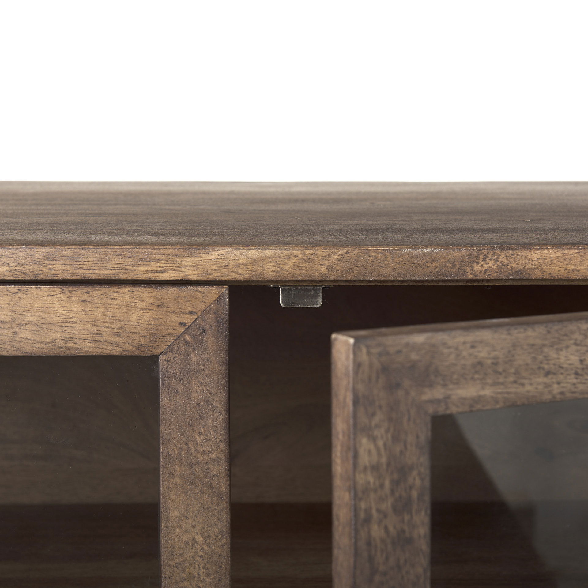 Arelius 70L x 18.75W x 32H Medium Brown, Black Metal Base with 4 Glass Door Cabinets Sideboard, Sideboards & Buffet by Mercana, 70" length x 18.75" width x 32" height View 9