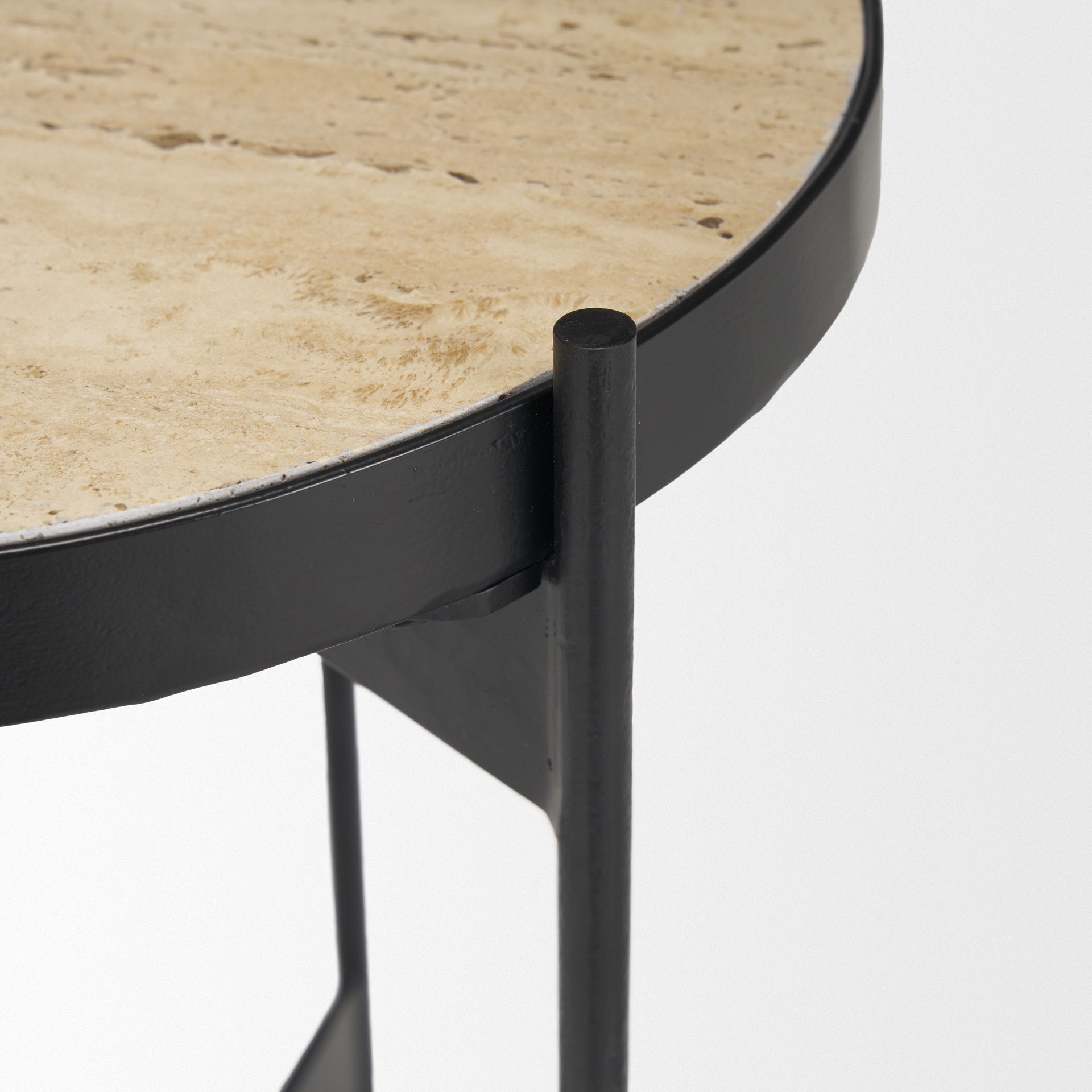 Wade Travertine Marble with Matte Black Metal End Tables, Side & End Table by Mercana, 26" length x 14" width x 24" height View 8