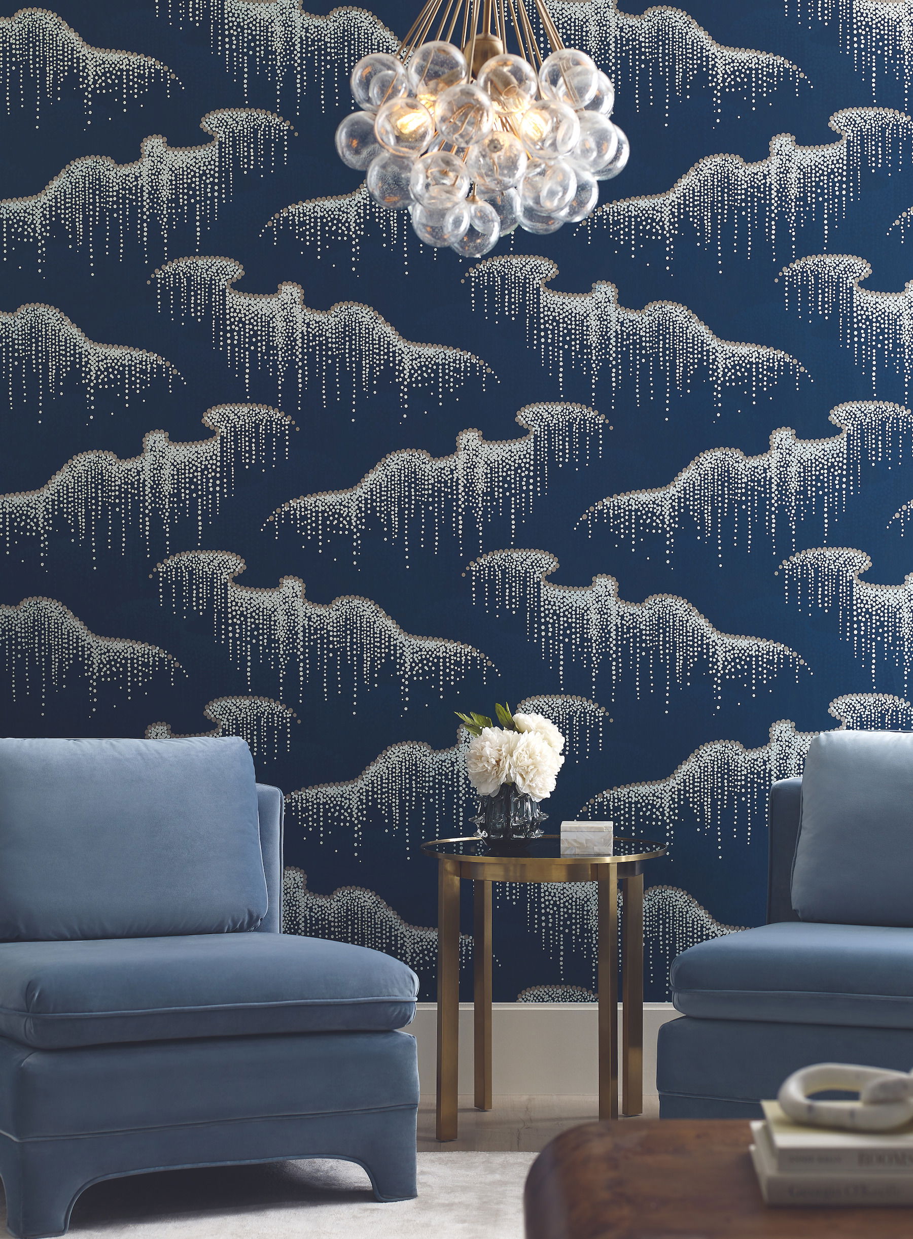 Moonlight Pearls Navy Wallpaper, by York Wall, 27' length x 2'3" width x 0.02" depth View 3