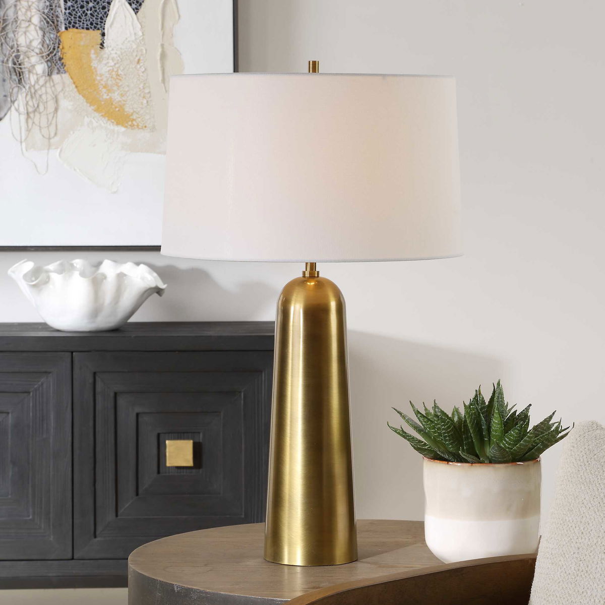 Flinchem Brass Table Lamp, by Uttermost, 17" width x 28" height x 17" depth View 2