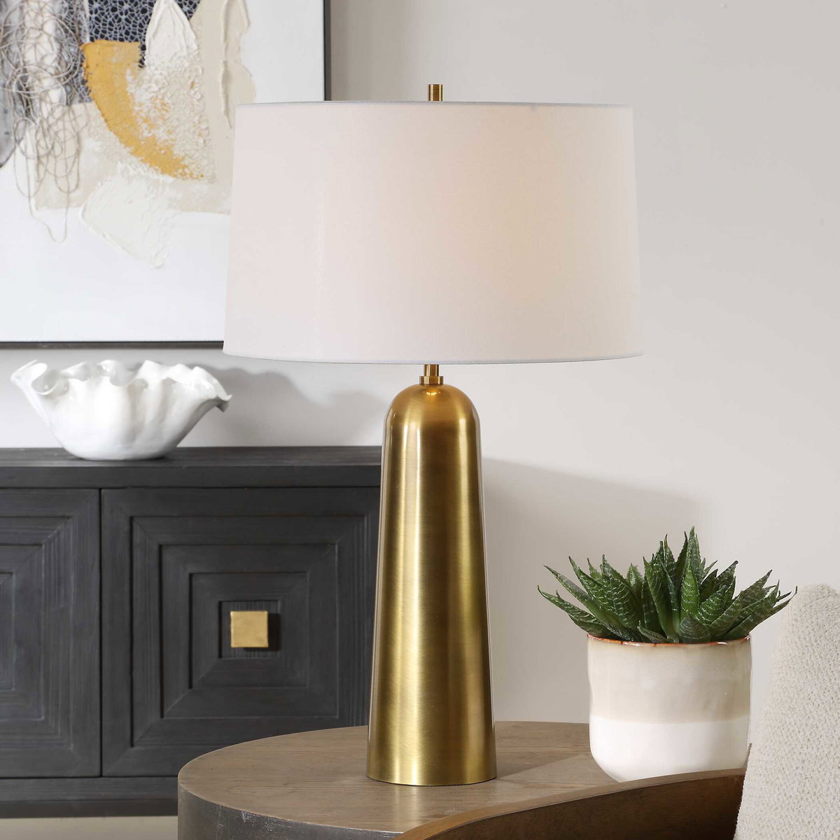 Flinchem Brass Table Lamp, by Uttermost, 17" width x 28" height x 17" depth View 2