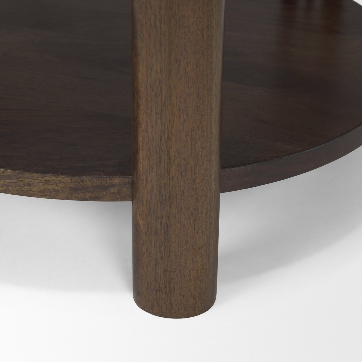 Jovia Brown Mango Wood with Cappuccino Marble Round Side Table, Side & End Table by Mercana, 24" length x 24" width x 26" height View 12