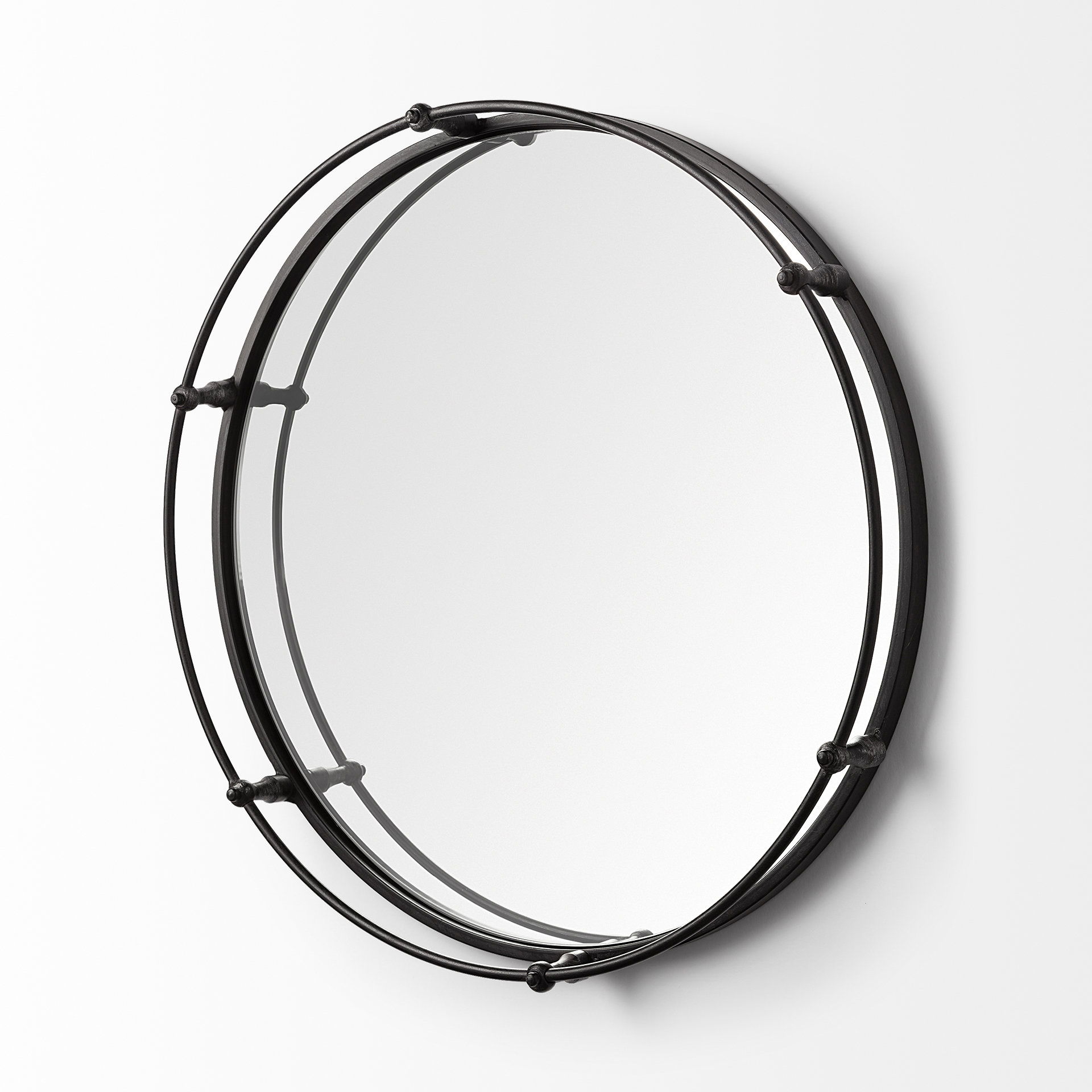 Kimbel 24L x 24W Black Metal Mirrored Base Round Tray, Decorative Tray by Mercana, 24" length x 24.02" width x 5" height View 8