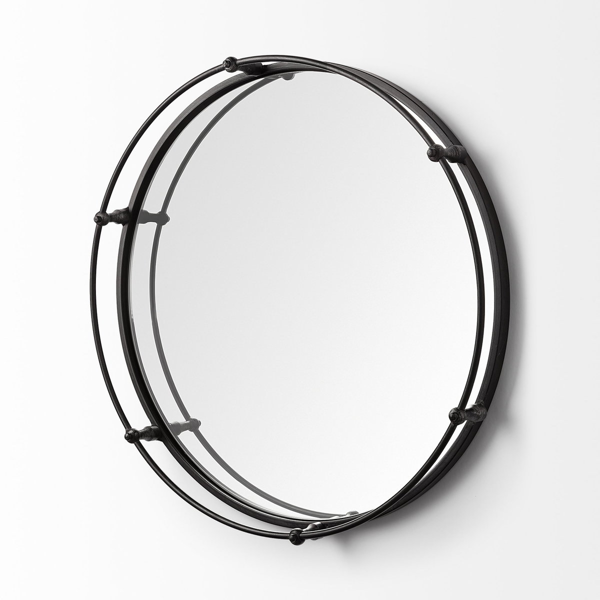 Kimbel 24L x 24W Black Metal Mirrored Base Round Tray, Decorative Tray by Mercana, 24" length x 24.02" width x 5" height View 8