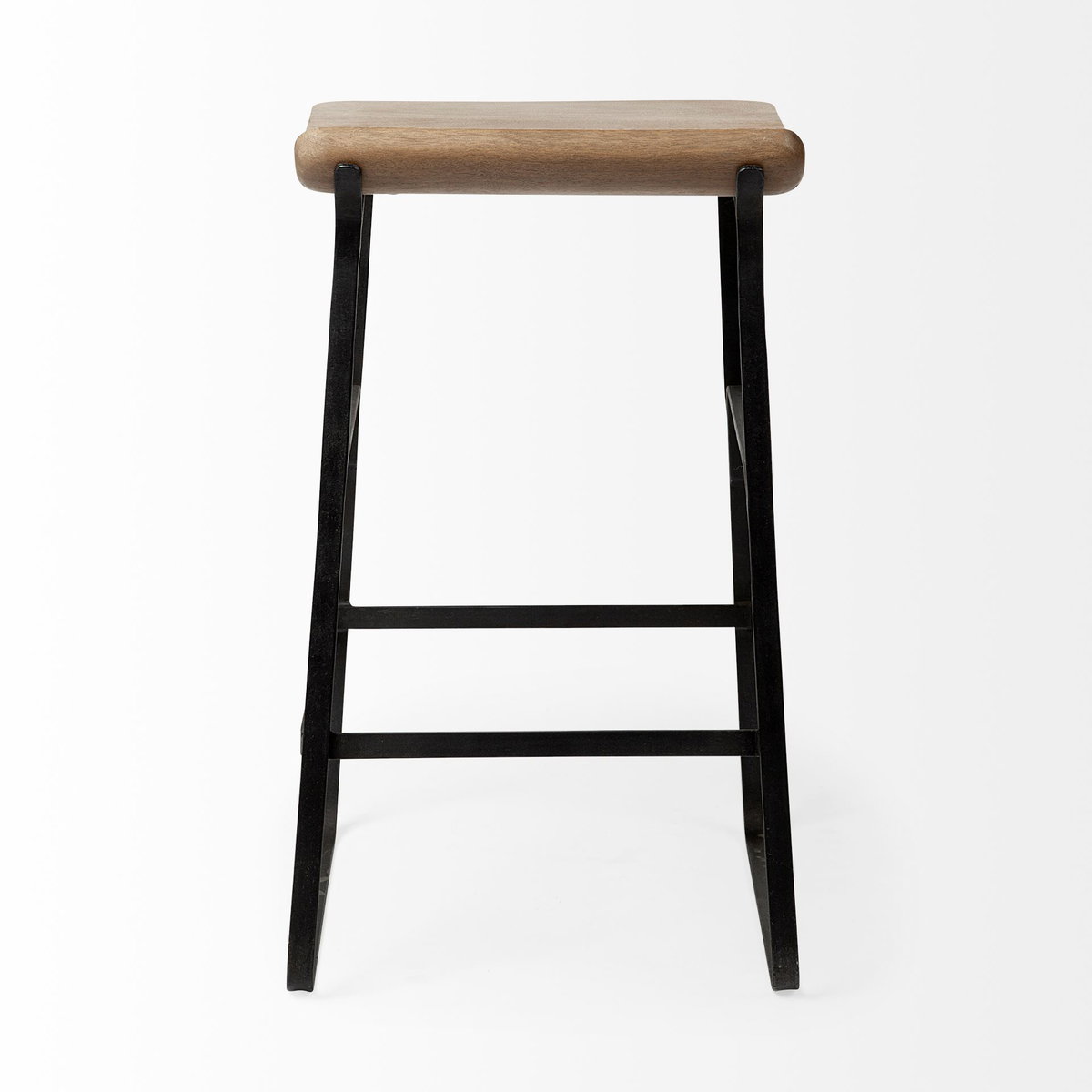 Conan Low Back 25in Seat Counter Stool | Brown Wood with Black Metal, Counter & Bar Stool by Mercana, 15" length x 15" width x 25" height View 8
