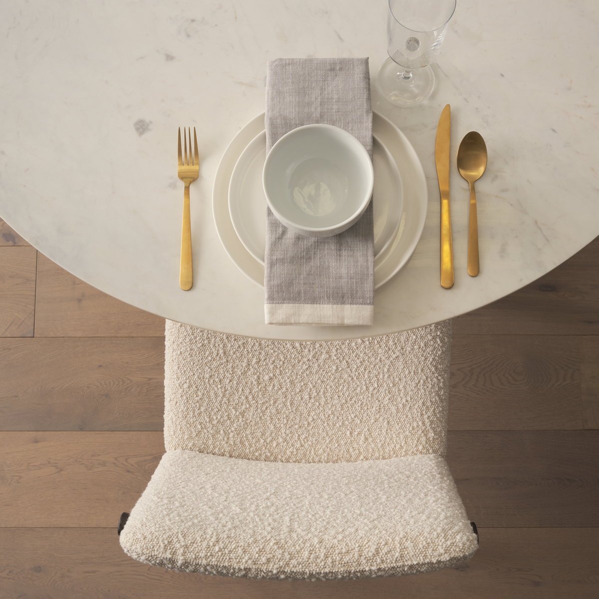 Cavett Curved Back Dining Side Chair | Cream Boucle with Dark Wood, Dining Chair by Mercana, 18" length x 25" width x 33.46" height View 3