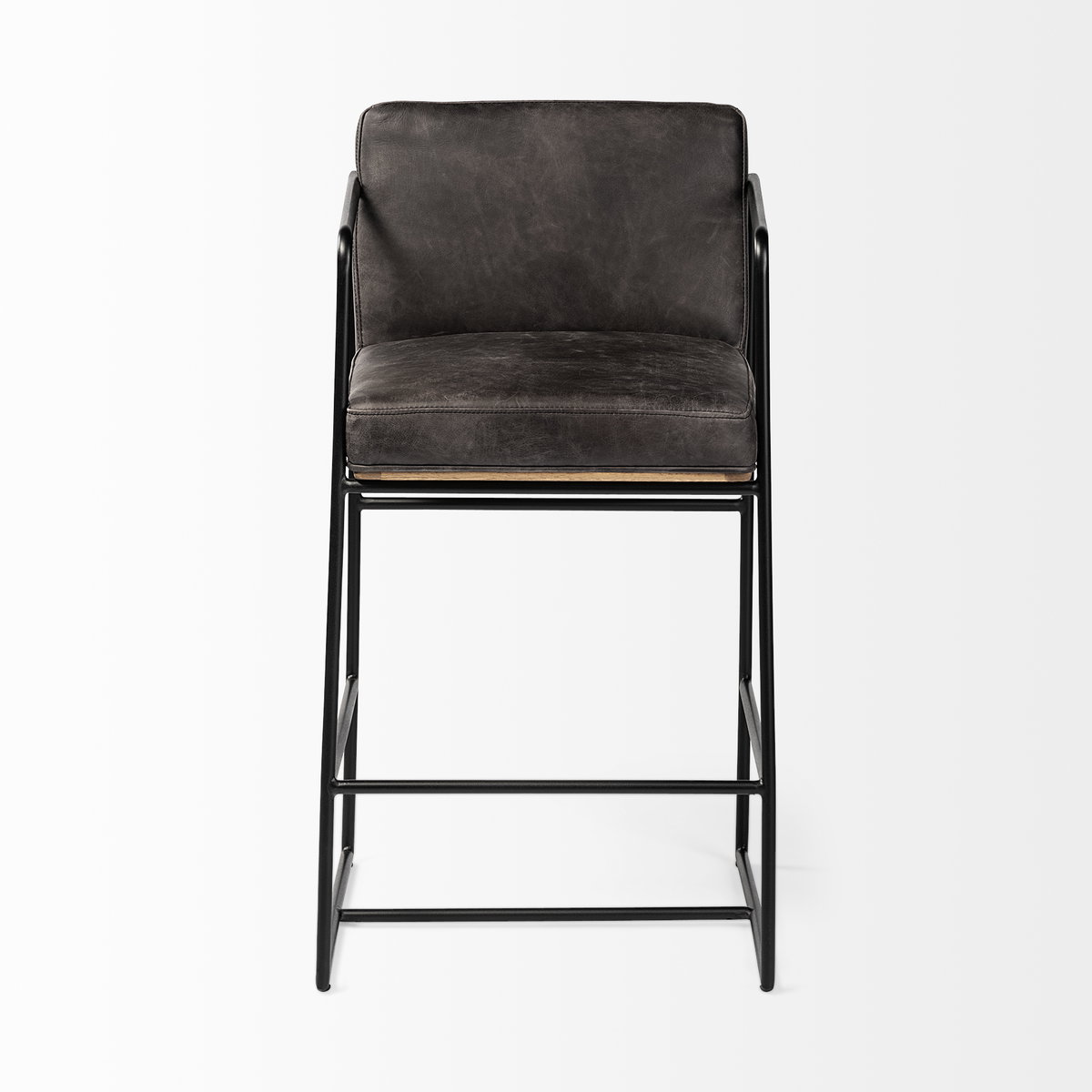 Stamford Backless 36.8in Seat Counter Stool | Black Leather with Metal, Counter & Bar Stool by Mercana, 18.25" length x 22.5" width x 36.75" height View 4