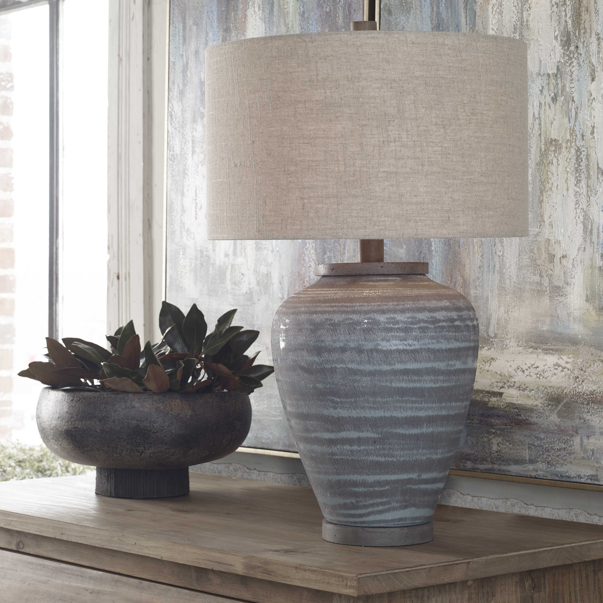 Pelia Light Aqua Table Lamp, by Uttermost, 17" width x 27.5" height x 17" depth View 9